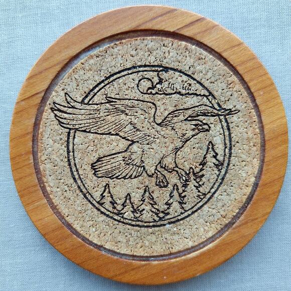 Wilderness Woods Eagle Box & Set of 8 Cork Coasters laser etched wood vintage - Picture 14 of 15